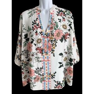 Cupio Curvy 1X Floral‎ Embroidered Peasant Blouse Boho Rayon Top NWT Plus Summer